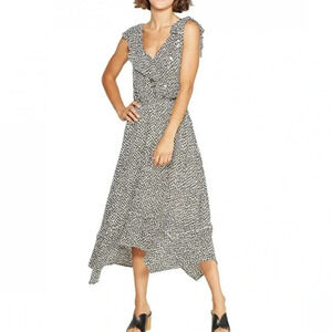 Who What Wear Animal Spots Ruffle V-Neck Surplice Top Midi Dress A-Line Sz M NWT